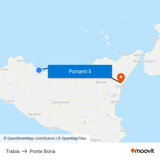 Trabia to Ponte Boria map