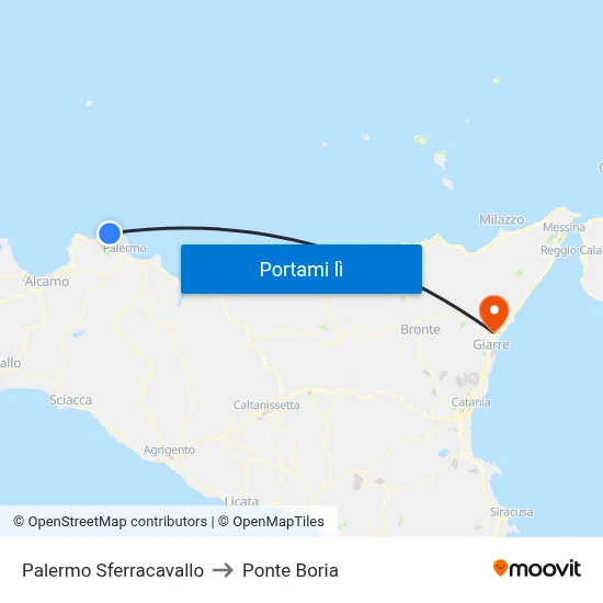 Palermo Sferracavallo to Ponte Boria map