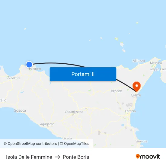 Isola Delle Femmine to Ponte Boria map