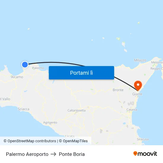 Palermo Aeroporto to Ponte Boria map