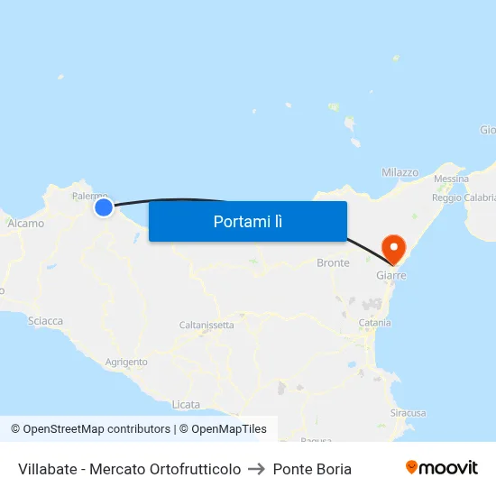 Villabate - Mercato Ortofrutticolo to Ponte Boria map