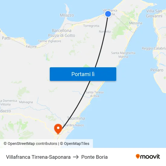 Villafranca Tirrena-Saponara to Ponte Boria map