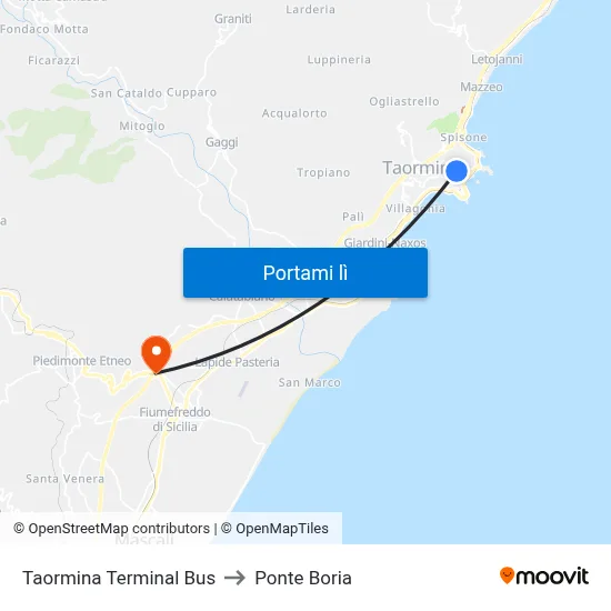 Taormina Terminal Bus to Ponte Boria map