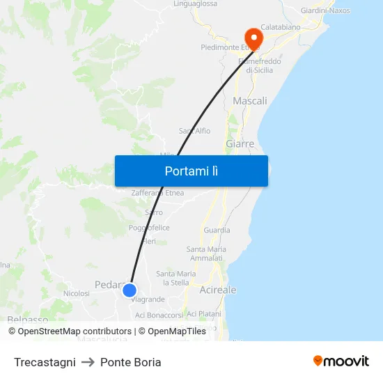 Trecastagni to Ponte Boria map