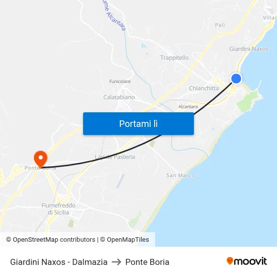 Giardini Naxos - Dalmazia to Ponte Boria map