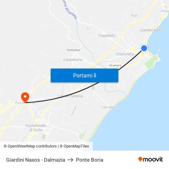 Giardini Naxos - Dalmazia to Ponte Boria map