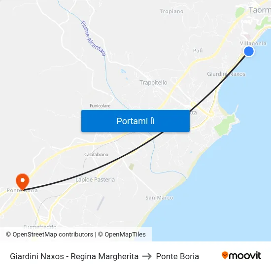 Giardini Naxos - Regina Margherita to Ponte Boria map