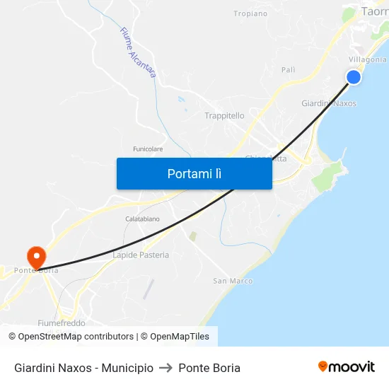 Giardini Naxos - Municipio to Ponte Boria map