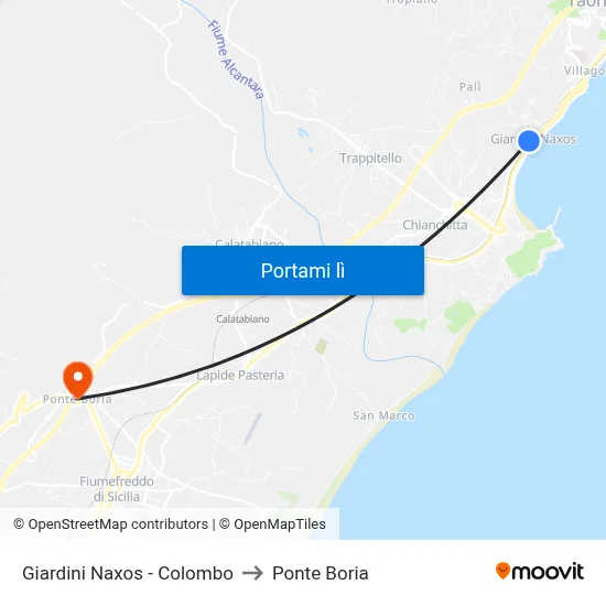 Giardini Naxos - Colombo to Ponte Boria map