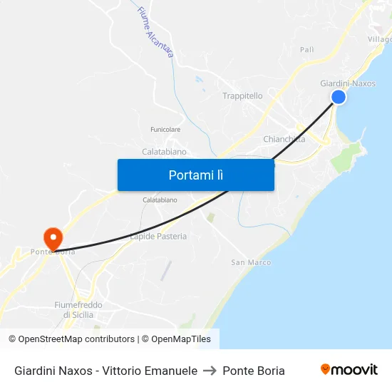 Giardini Naxos - Vittorio Emanuele to Ponte Boria map