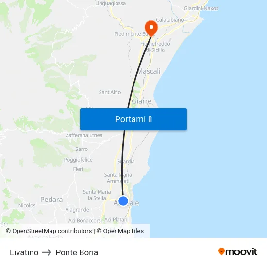 Acireale Livatino to Ponte Boria map