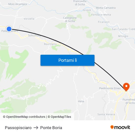 Passopisciaro to Ponte Boria map