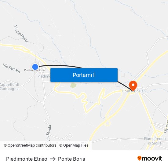 Piedimonte Etneo to Ponte Boria map