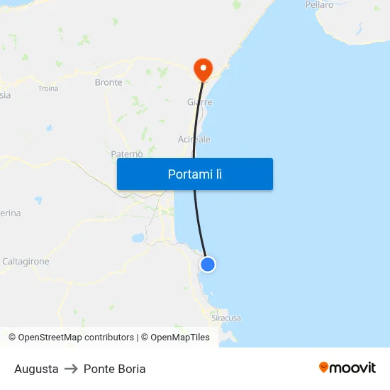Augusta to Ponte Boria map