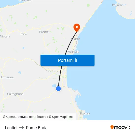 Lentini to Ponte Boria map