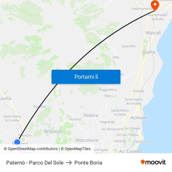 Paternò - Parco Del Sole to Ponte Boria map