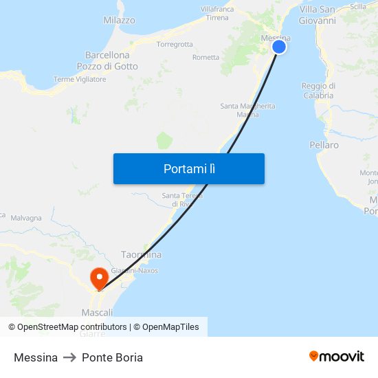 Messina to Ponte Boria map