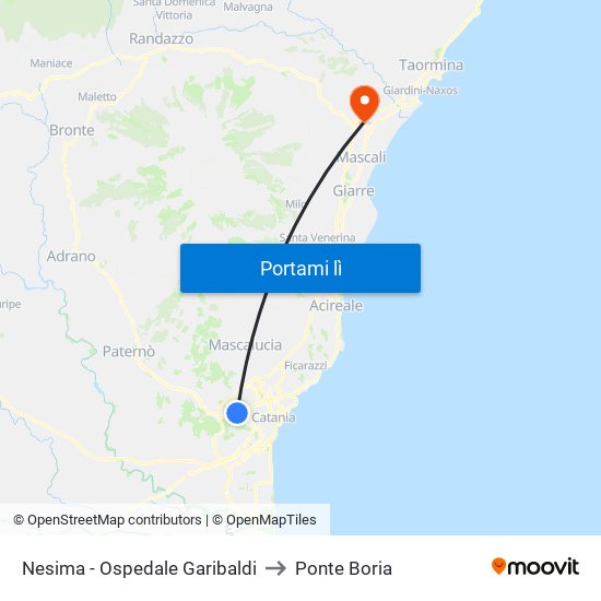 Nesima - Ospedale Garibaldi to Ponte Boria map