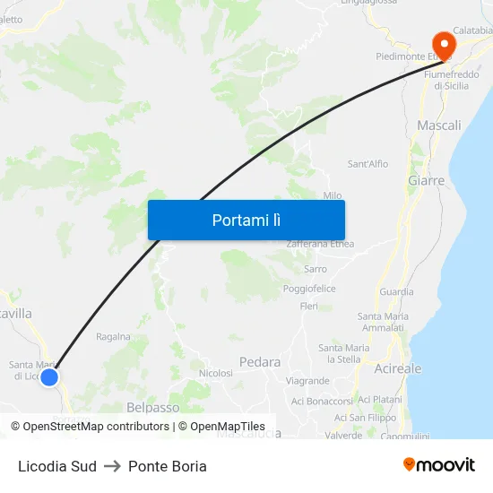 Licodia Sud to Ponte Boria map
