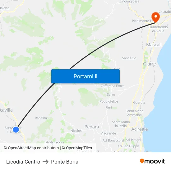 Licodia Centro to Ponte Boria map