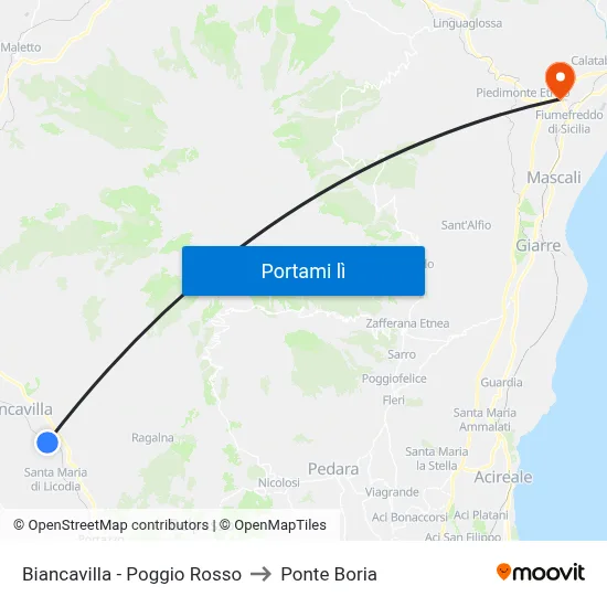 Biancavilla - Poggio Rosso to Ponte Boria map