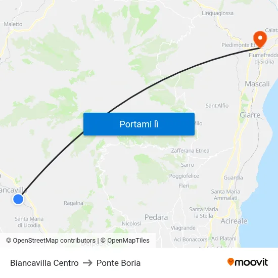 Biancavilla Centro to Ponte Boria map