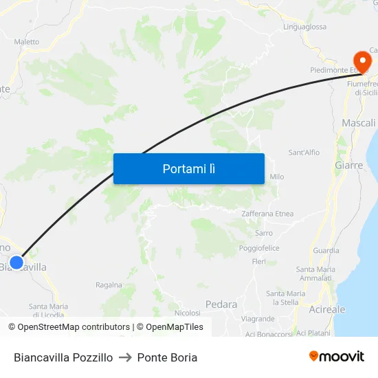 Biancavilla Pozzillo to Ponte Boria map