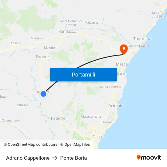 Adrano Cappellone to Ponte Boria map