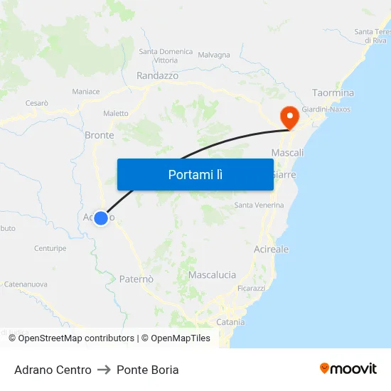 Adrano Centro to Ponte Boria map