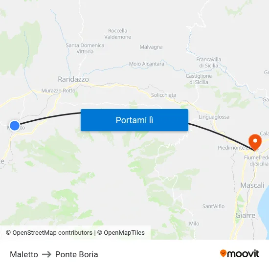 Maletto to Ponte Boria map