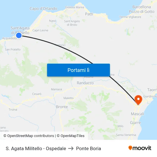 S. Agata Militello - Ospedale to Ponte Boria map
