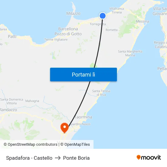 Spadafora - Castello to Ponte Boria map