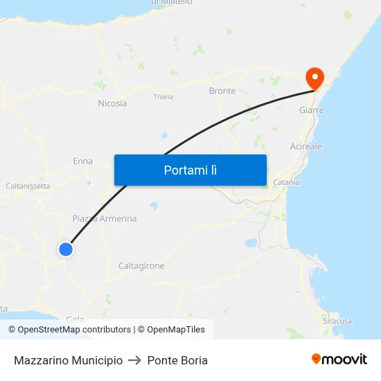 Mazzarino Municipio to Ponte Boria map