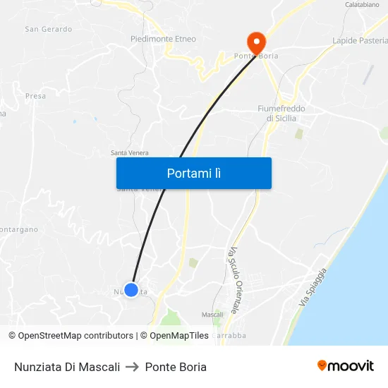 Nunziata Di Mascali to Ponte Boria map