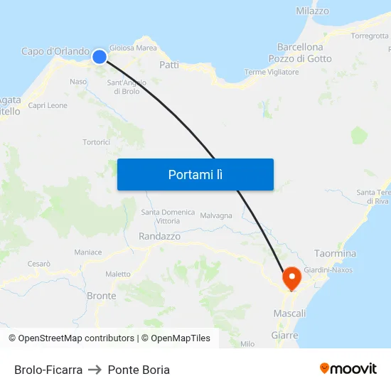 Brolo-Ficarra to Ponte Boria map