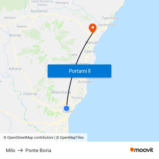 Milo to Ponte Boria map