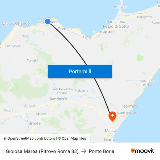 Gioiosa Marea (Ritrovo Roma 83) to Ponte Boria map