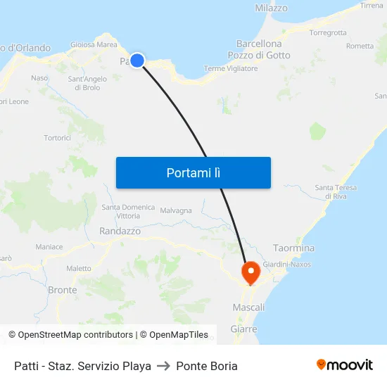 Patti - Staz. Servizio Playa to Ponte Boria map