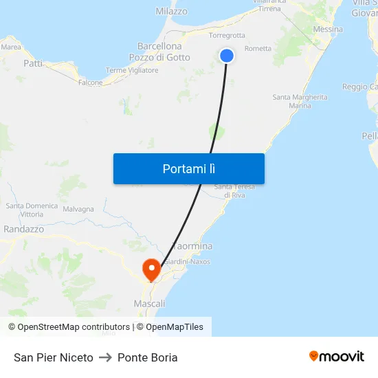 San Pier Niceto to Ponte Boria map