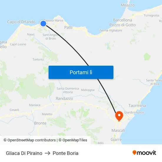 Gliaca Di Piraino to Ponte Boria map