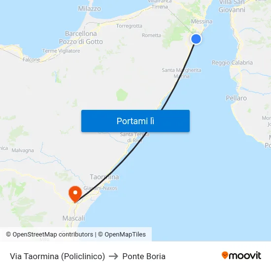 Via Taormina (Policlinico) to Ponte Boria map