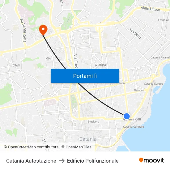 Catania Autostazione to Edificio Polifunzionale map