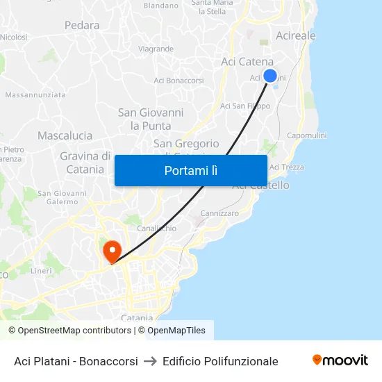 Aci Platani - Bonaccorsi to Edificio Polifunzionale map