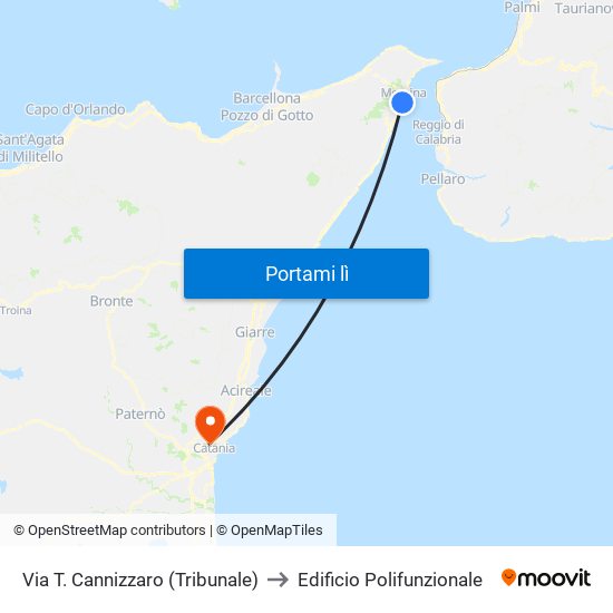 Via T. Cannizzaro (Tribunale) to Edificio Polifunzionale map
