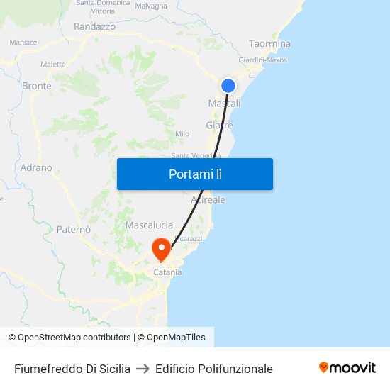 Fiumefreddo Di Sicilia to Edificio Polifunzionale map