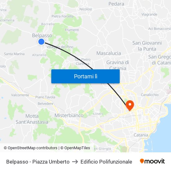 Belpasso - Piazza Umberto to Edificio Polifunzionale map