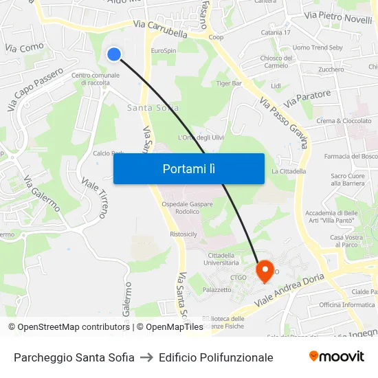 Parcheggio Santa Sofia to Edificio Polifunzionale map