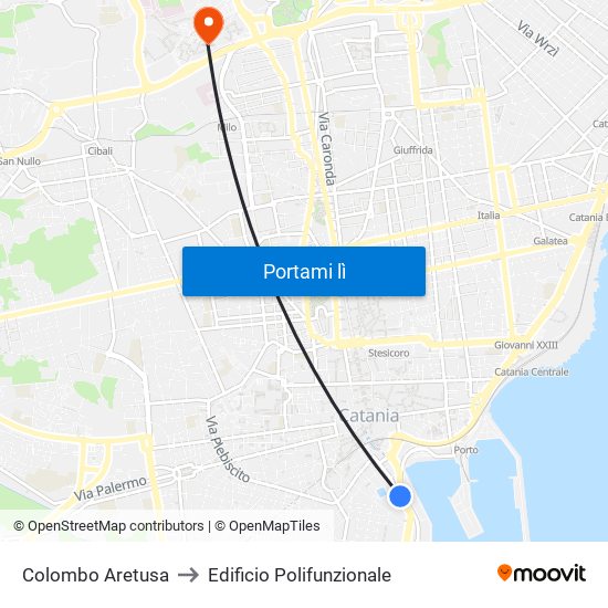 Colombo Aretusa to Edificio Polifunzionale map