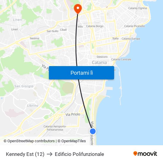 Kennedy Est (12) to Edificio Polifunzionale map