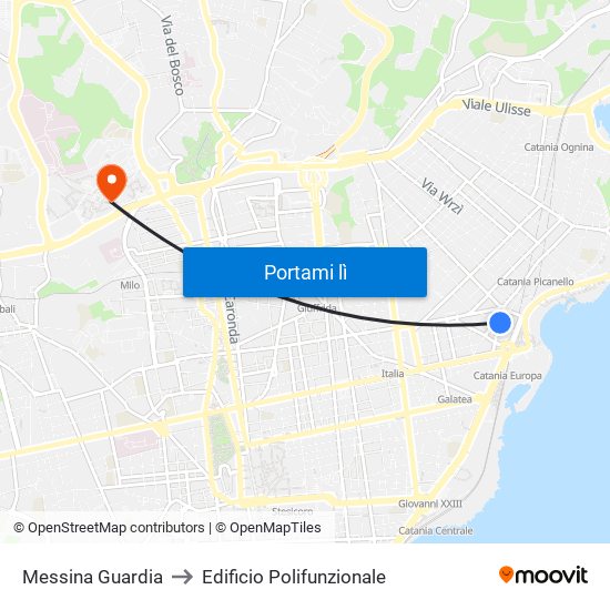 Messina Guardia to Edificio Polifunzionale map